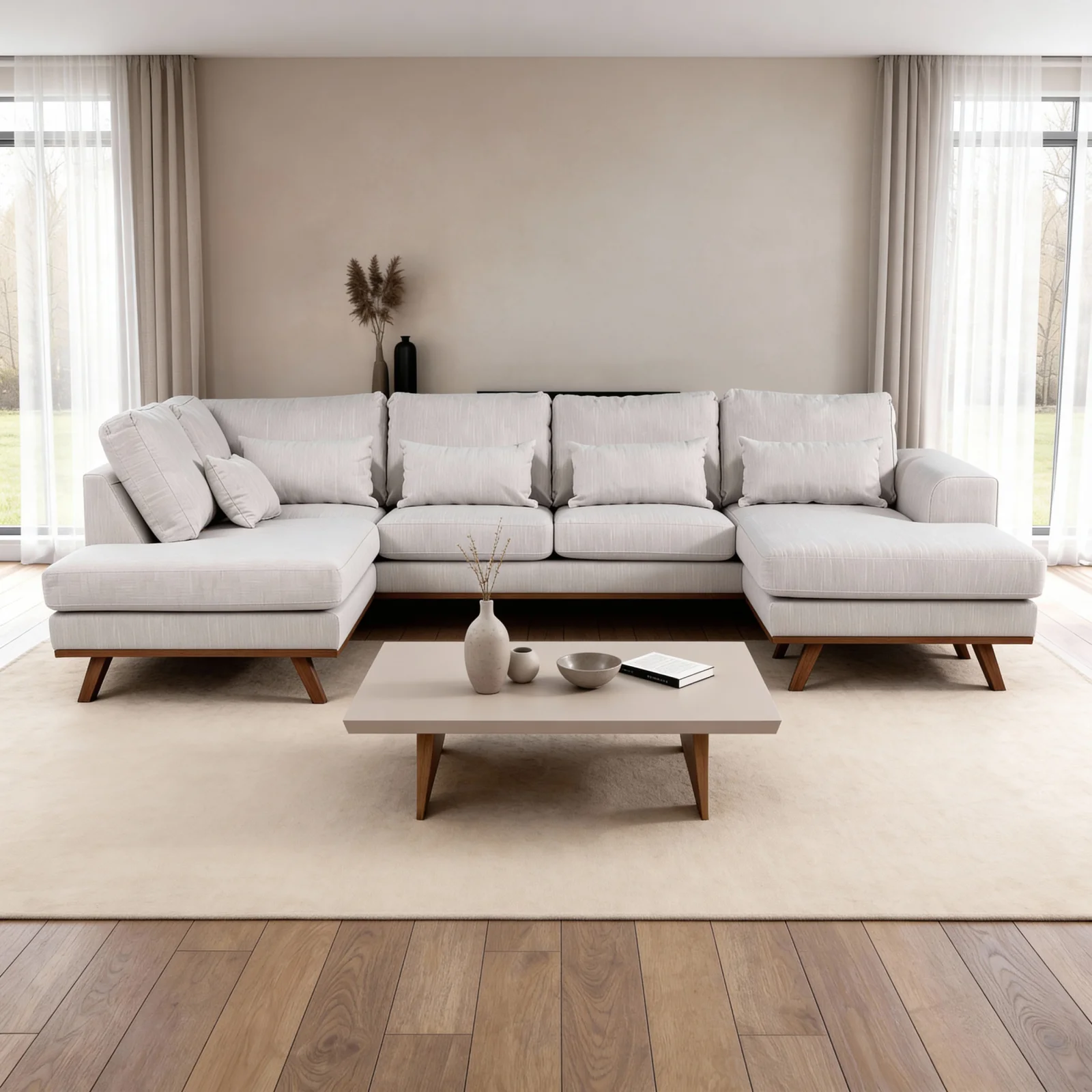 Japandi, 3 zits hoek links, stof Melva 02, M460 beige