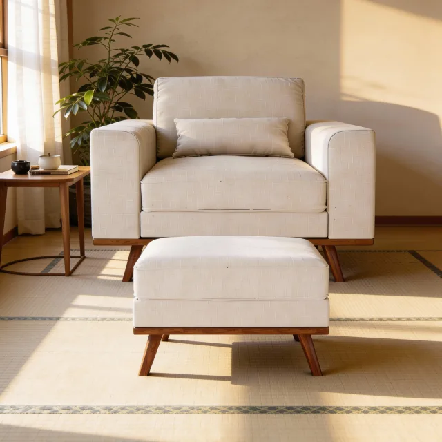 Japandi hocker, stof Melva 02, M460 beige