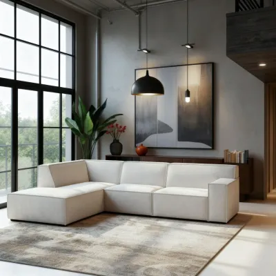 Blokvormige hoekbank links in beige Cremona-stof