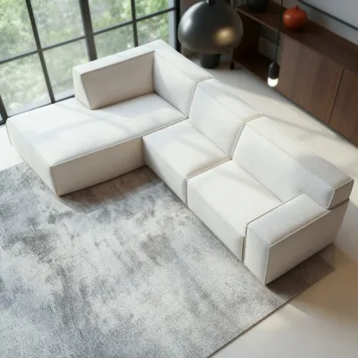 Blokvormige hoekbank links in beige Cremona-stof