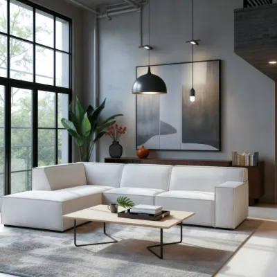 Blokvormige hoekbank links in beige Cremona-stof