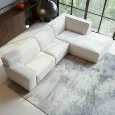 Blokvormige hoekbank rechts in beige Cremona-stof