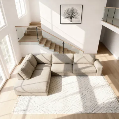 Hoekbank links in beige Silencio-stof, 295 cm