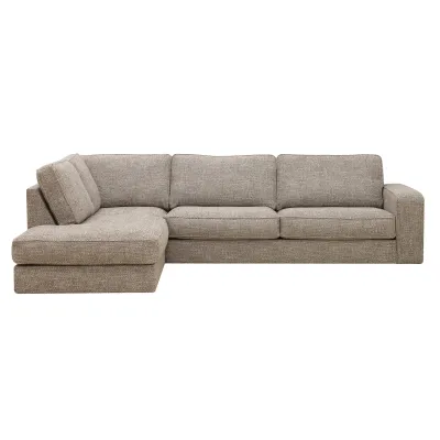 Hoekbank links in beige Silencio-stof, 295 cm