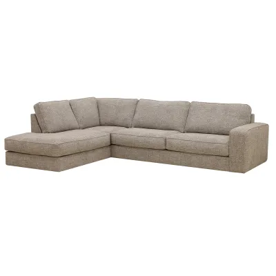 Hoekbank links in beige Silencio-stof, 295 cm