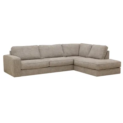 Hoekbank rechts in beige Silencio-stof, 295 cm