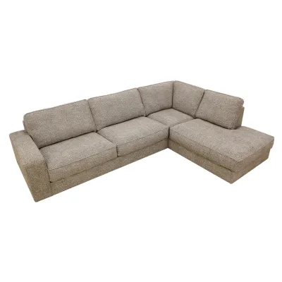 Hoekbank rechts in beige Silencio-stof, 295 cm