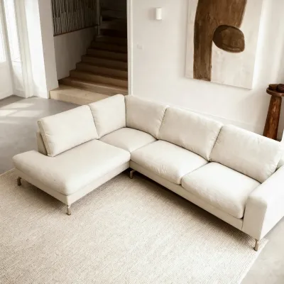 Hoekbank links in beige Vinci-stof