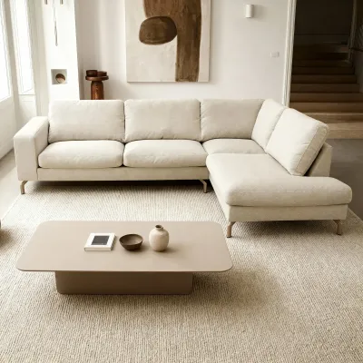 Hoekbank rechts in beige Vinci-stof
