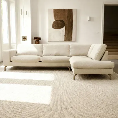 Hoekbank rechts in beige Vinci-stof