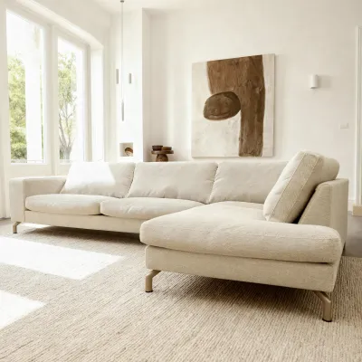Hoekbank rechts in beige Vinci-stof