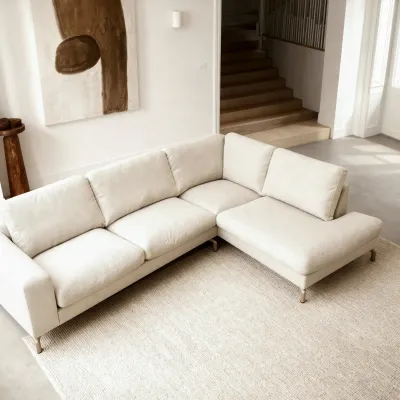 Hoekbank rechts in beige Vinci-stof
