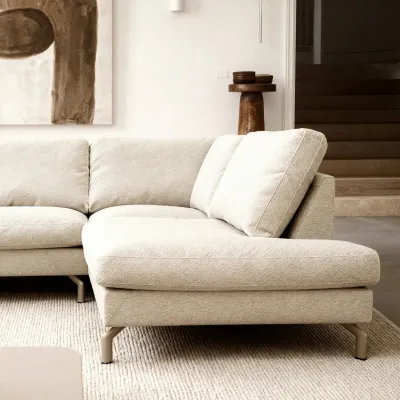 Hoekbank rechts in beige Vinci-stof
