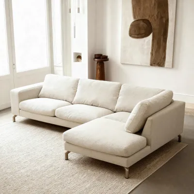 Hoekbank rechts in beige Vinci-stof