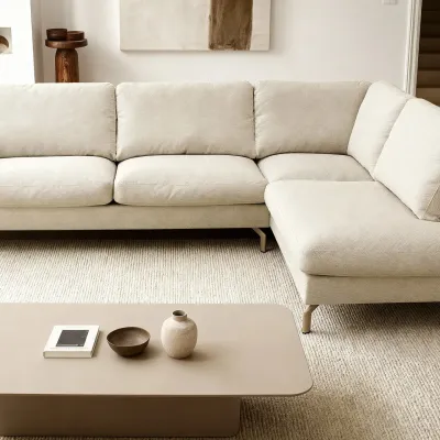 Hoekbank rechts in beige Vinci-stof