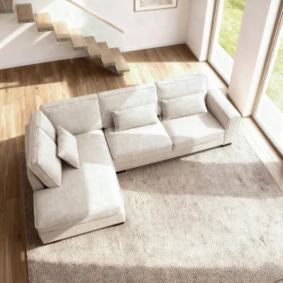 Diepe hoekbank links in beige Cremona-stof