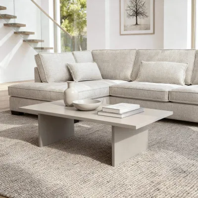 Diepe hoekbank links in beige Cremona-stof