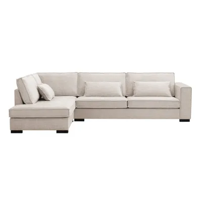 Diepe hoekbank links in beige Cremona-stof