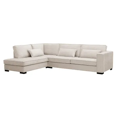 Diepe hoekbank links in beige Cremona-stof