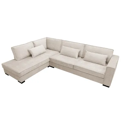 Diepe hoekbank links in beige Cremona-stof