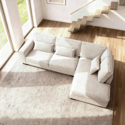 Diepe hoekbank rechts in beige Cremona-stof