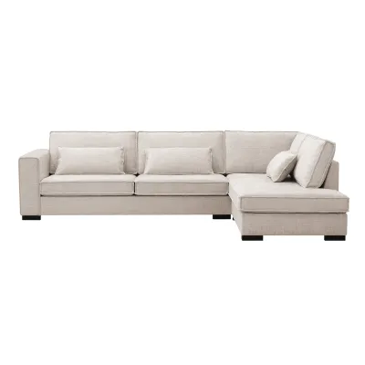 Diepe hoekbank rechts in beige Cremona-stof