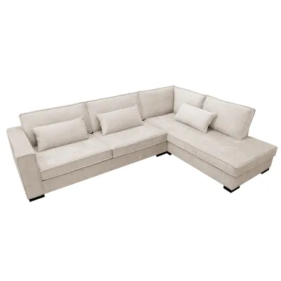 Diepe hoekbank rechts in beige Cremona-stof