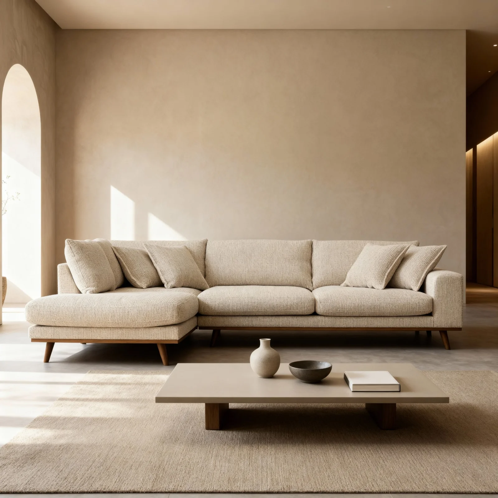 Retro hoekbank links in beige Silencio-stof