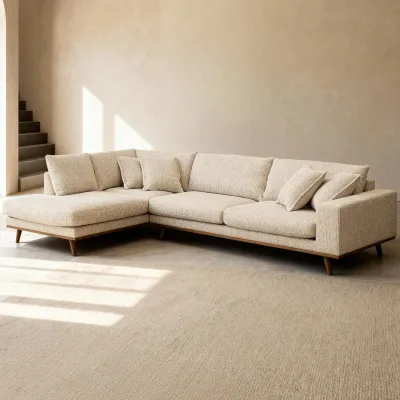 Retro hoekbank links in beige Silencio-stof