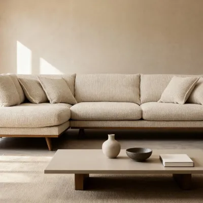 Retro hoekbank links in beige Silencio-stof