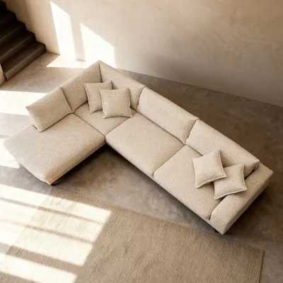 Retro hoekbank links in beige Silencio-stof