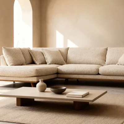 Retro hoekbank links in beige Silencio-stof