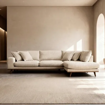 Retro hoekbank rechts in beige Silencio-stof