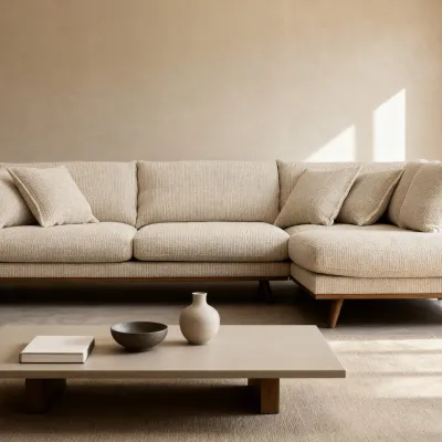 Retro hoekbank rechts in beige Silencio-stof