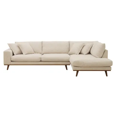 Retro hoekbank rechts in beige Silencio-stof