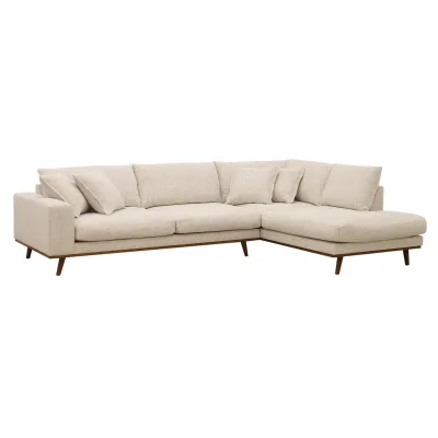 Retro hoekbank rechts in beige Silencio-stof
