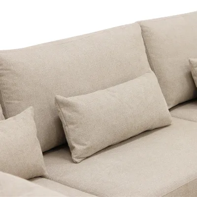 Hoekbank links met houten poten in beige Borg-stof