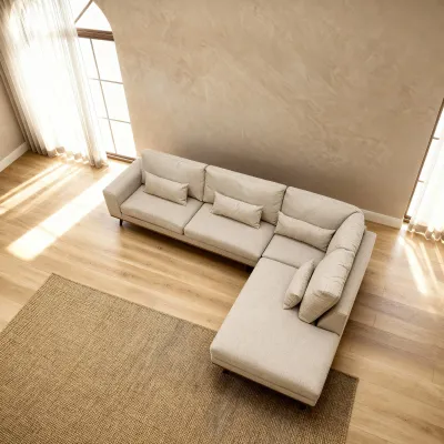 Hoekbank rechts met houten poten in beige Borg-stof