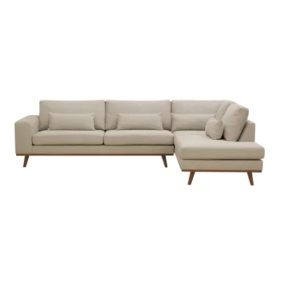 Hoekbank rechts met houten poten in beige Borg-stof