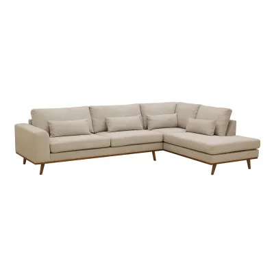 Hoekbank rechts met houten poten in beige Borg-stof