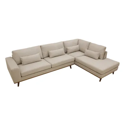 Hoekbank rechts met houten poten in beige Borg-stof