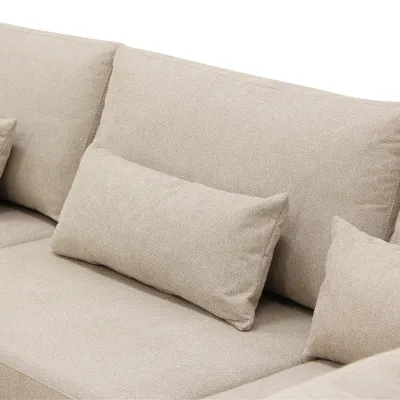 Hoekbank rechts met houten poten in beige Borg-stof