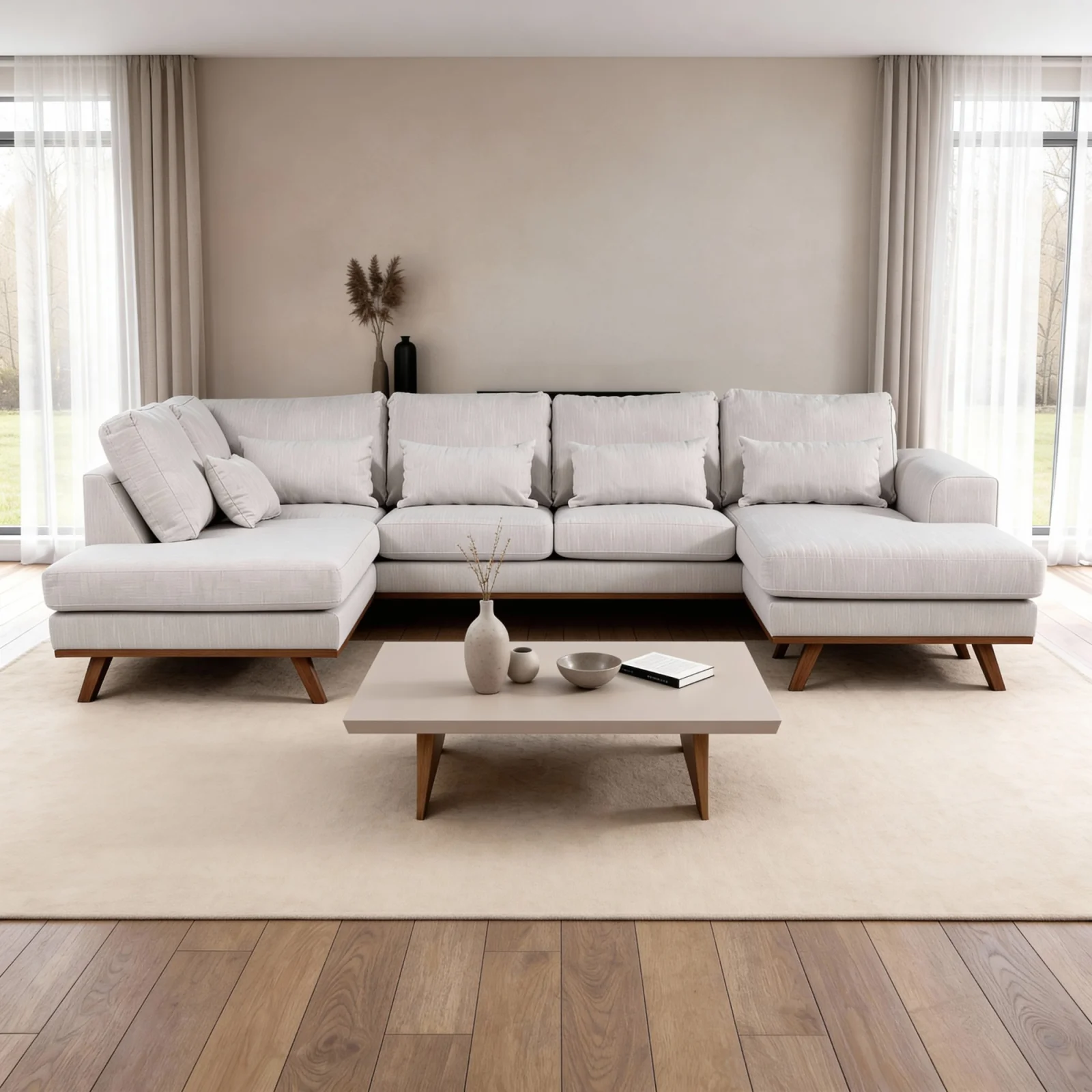 U-bank links in beige Melva-stof