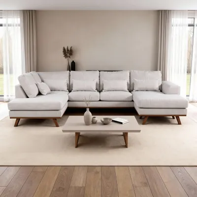 U-bank links in beige Melva-stof