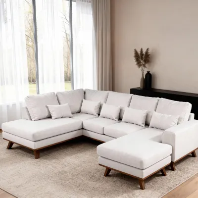 U-bank links in beige Melva-stof