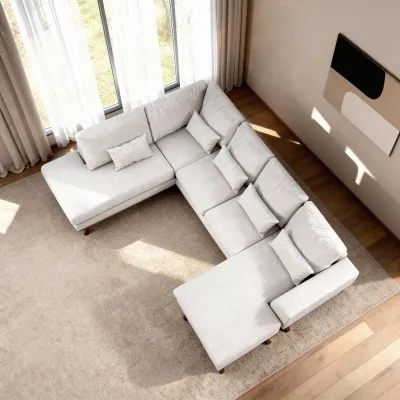 U-bank links in beige Melva-stof