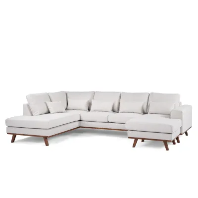 U-bank links in beige Melva-stof