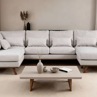U-bank links in beige Melva-stof