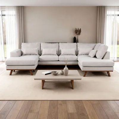U-bank rechts in beige Melva-stof