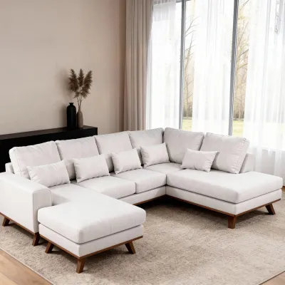 U-bank rechts in beige Melva-stof